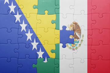 puzzle with the national flag of bosnia and herzegovina and mexico