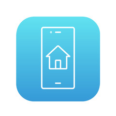 Property search on mobile device line icon.