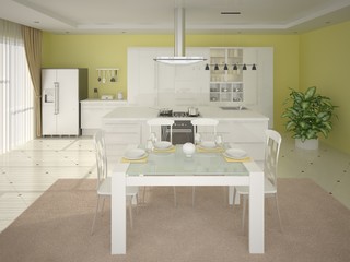 White glossy kitchen in an interior.