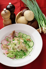 unusual hash feed the fish, cucumbers and radishes