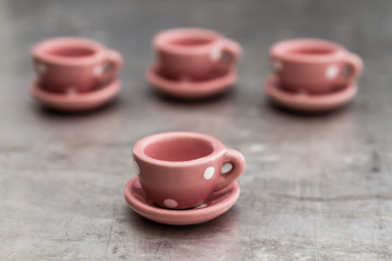 Little Pink Toy Porcelain Cups and Plates with White Dots
