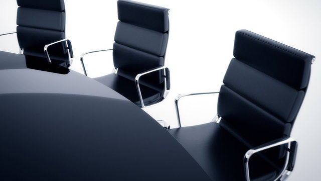 Seamless animation of round table with office chairs around. Loopable. HD