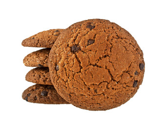 Chocolate chip cookies isolated on white background