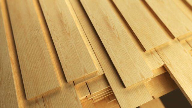 Stacked Light Wooden Planks Close Up with Slow Camera Dolly Movement
