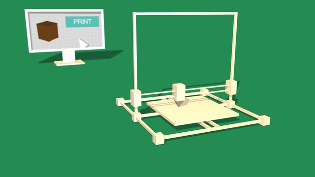 Simple Animation of Printing a plant box with a 3D Printer. Green Background.