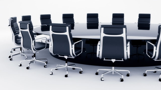 Seamless animation of round table with office chairs around. Loopable. HD