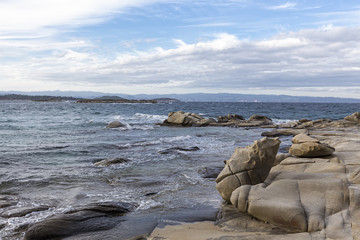 Paradise bay beach, untouched nature abstract archipelago in sea