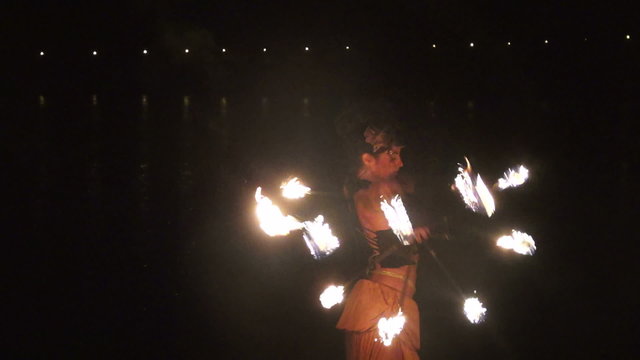 Fire dancer in the night
