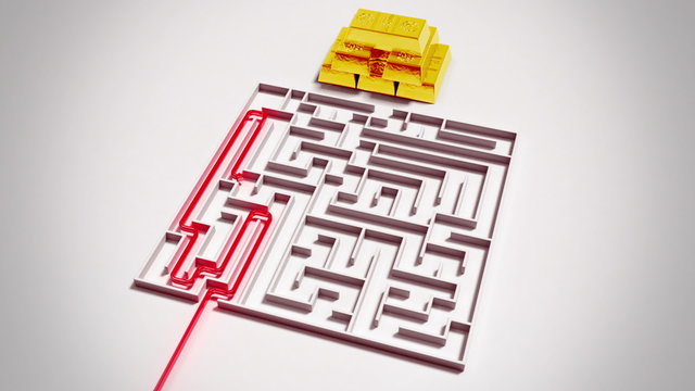 Animation of the successful finding way to get dreamed target, golden bars. HD