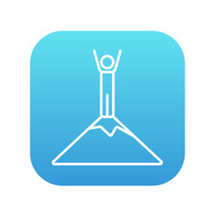 Man standing on top of mountain line icon.