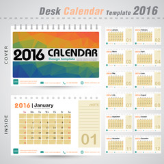 Desk Calendar 2016 Vector Design Template with colorful with triangle abstract pattern background Set of 12 Months Can be used for new year, business, holiday or planner vector illustration 