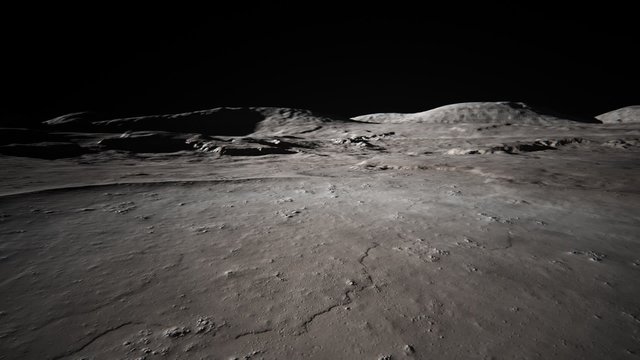 Walk through the Moon. Closeup surface animation. Lunar landing and exploring.