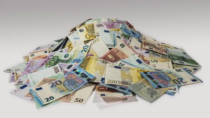 Large pile of money, cash, heaps, expensive, Euros