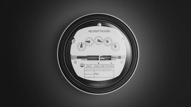 Analog electricity meter showing household consumption in kilowatt hours.