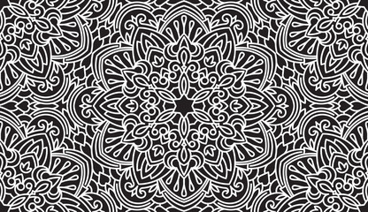 Seamless Abstract Tribal Black-White Pattern. Hand Drawn Ethnic Texture. Vector Illustration.