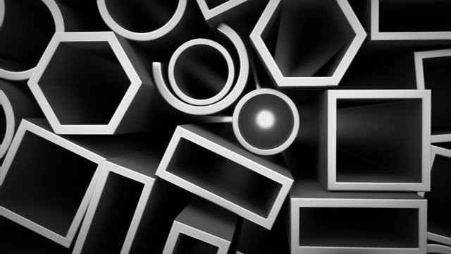Animation of different sections of aluminum profiles. Top view. Loopable. HD
