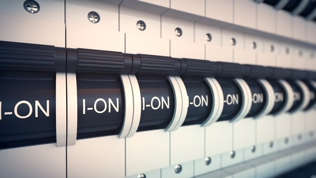 Trip Switch Fuse box. Switches "ON" position. Electricity Power Fuse Circuit