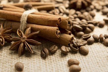 coffee beans and star anise with cinnamon