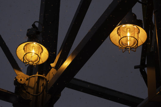 Two Street Industrial Lamps Closeup