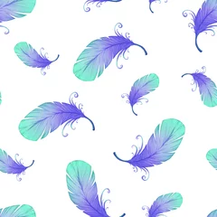 Stof per meter Vlinders Naadloos patroon met vogelveren