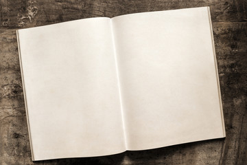 Open Book Blank Pages on Grunge Timber Background