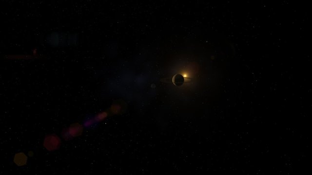 Journey through the solar system with the bright sun in the background.