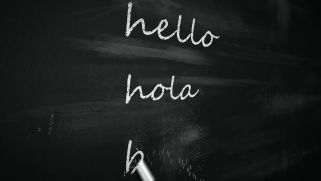 Chalk writing 'Welcome' word in multiple international foreign languages.