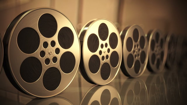 Endless animation of roll film rolling horizontally. Side view. Loopable. HD