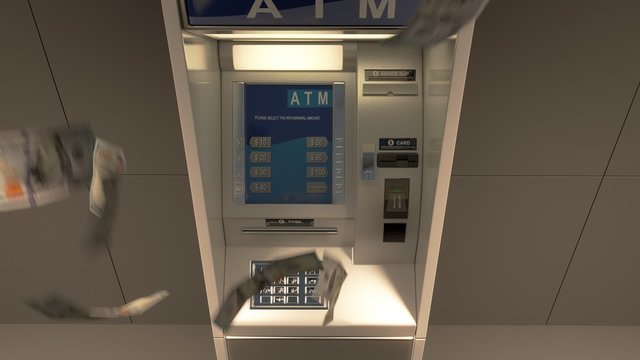 The ATM used to withdraw money. They burst out of the slot and falling down.