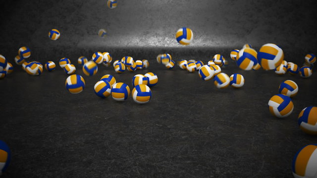 Mini volleyball balls bouncing invasion in the dark gray environment. HD