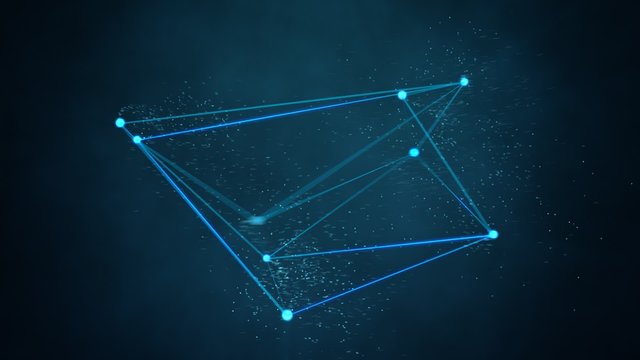 Abstract blue glowing dots connected with the each other by the shiny lines.