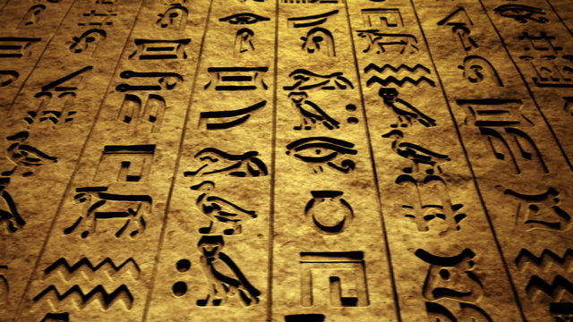 Endless animation focused on the ancient hieroglyphs. Closeup. Loopable. HD
