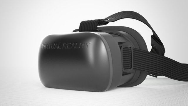 The virtual reality headset. The camera slowly moves around the googles.