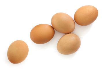 Brown Eggs Isolated on White Overhead View