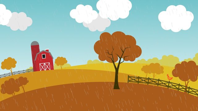 Loopable animation presents the change of seasons on the farm. Rural landscape.