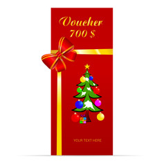 voucher with christmas tree vector in colorful