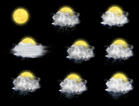 Weather Forecast Icons Set, on a dark background