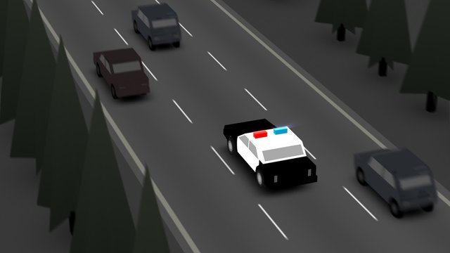 The police car speeding on a busy road, The vehicle is going fast between cars.