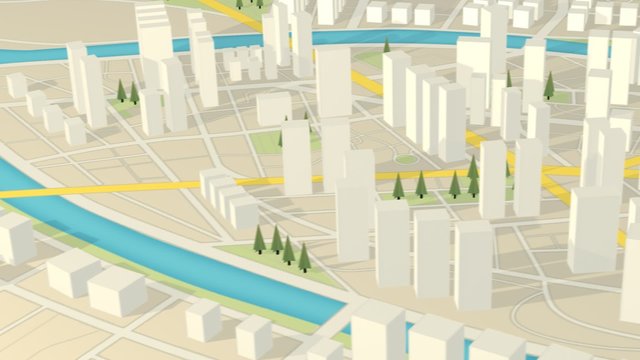 White, abstract gps city map with the 3d representation of skyscrapers and trees