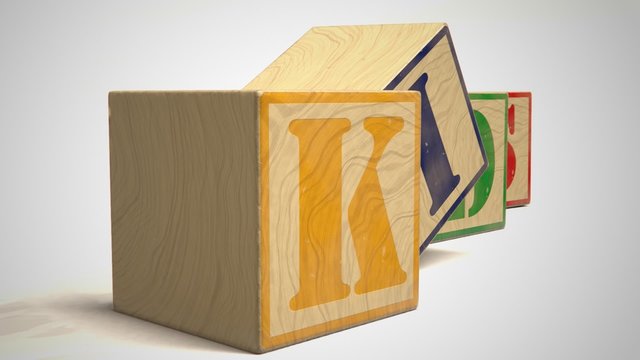 Wooden Alphabet Blocks Spelling KIDS on White Background