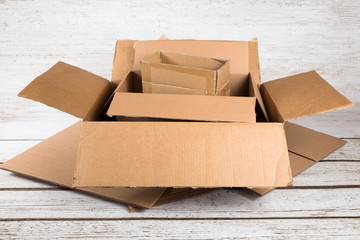 Cardboard shipping boxes in various sizes