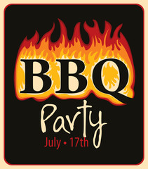 Retro banner with inscription in the fire BBQ