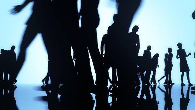 Silhouettes of a crowd of walking and standing people. Every day big city life.