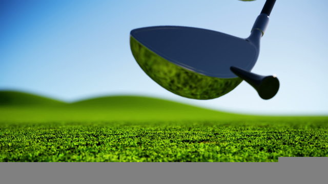 Animation of slow motion golf strike at the golf course. Natural sunlight. HD