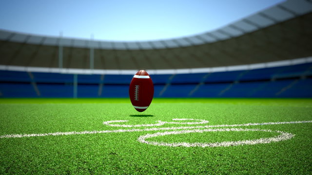 The professional ball in tumbling onthe football field after strong kick.