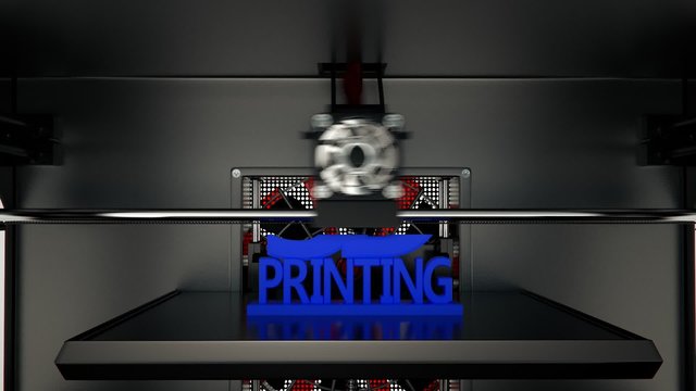 Creative model of the 3d printing text printed in the 3d printer device.