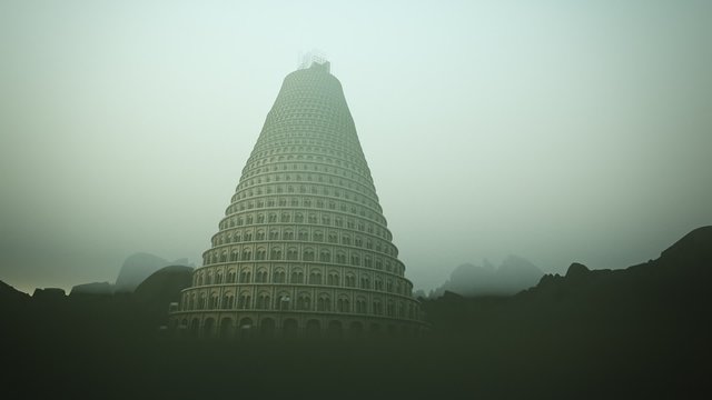 Conceptual image of the Tower of Babel. Bible genesis unity God language