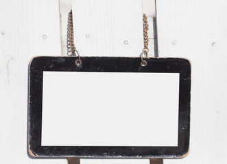 Antique wood name plate isolated on white background..