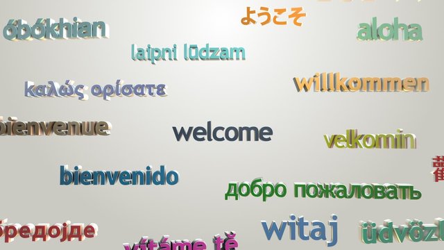 Language learning concept- "Welcome" ,other languages greetings typography