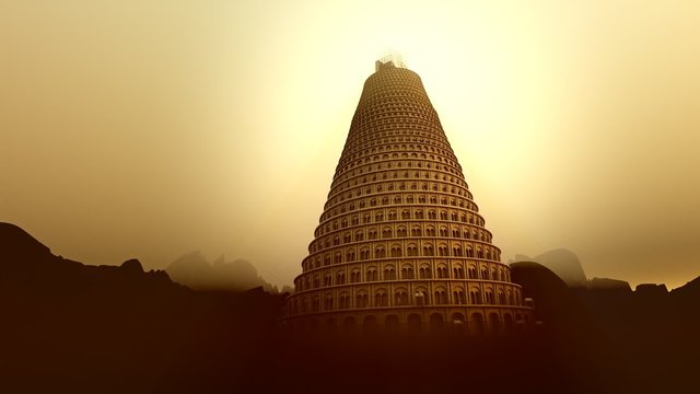 Conceptual image of the Tower of Babel. Bible genesis unity God language